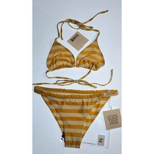 SAME Los Angeles Bikini Set M Yellow Stripe Triangle Top & Bottom New w Tags
